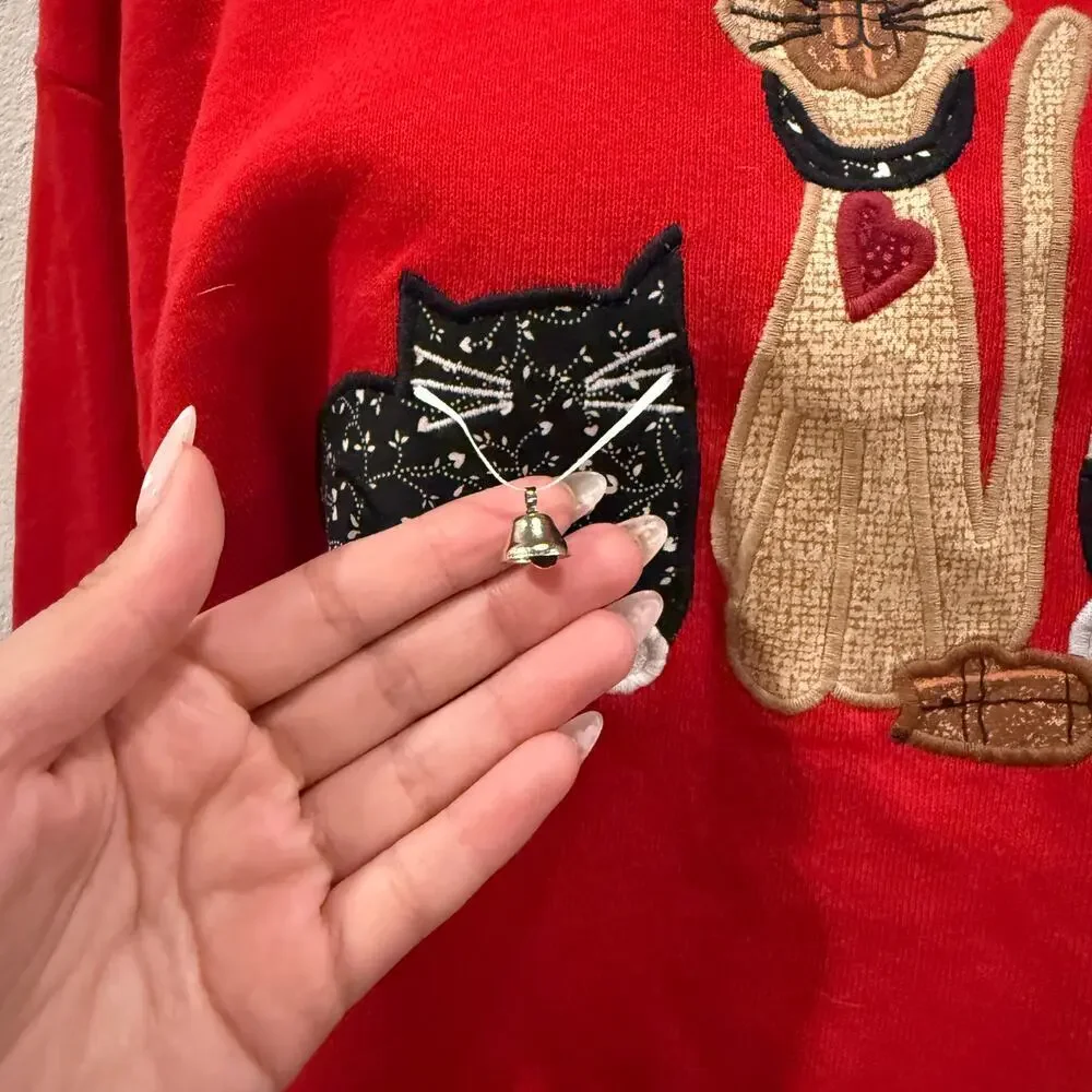 Vintage Orvis Cat Sweatshirt Red Novelty Crewneck Medium Embroidered Grandmacore